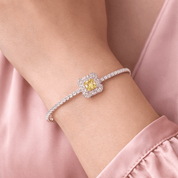 Luminous Canary Square Halo Tennis Bracelet - Silvorn India