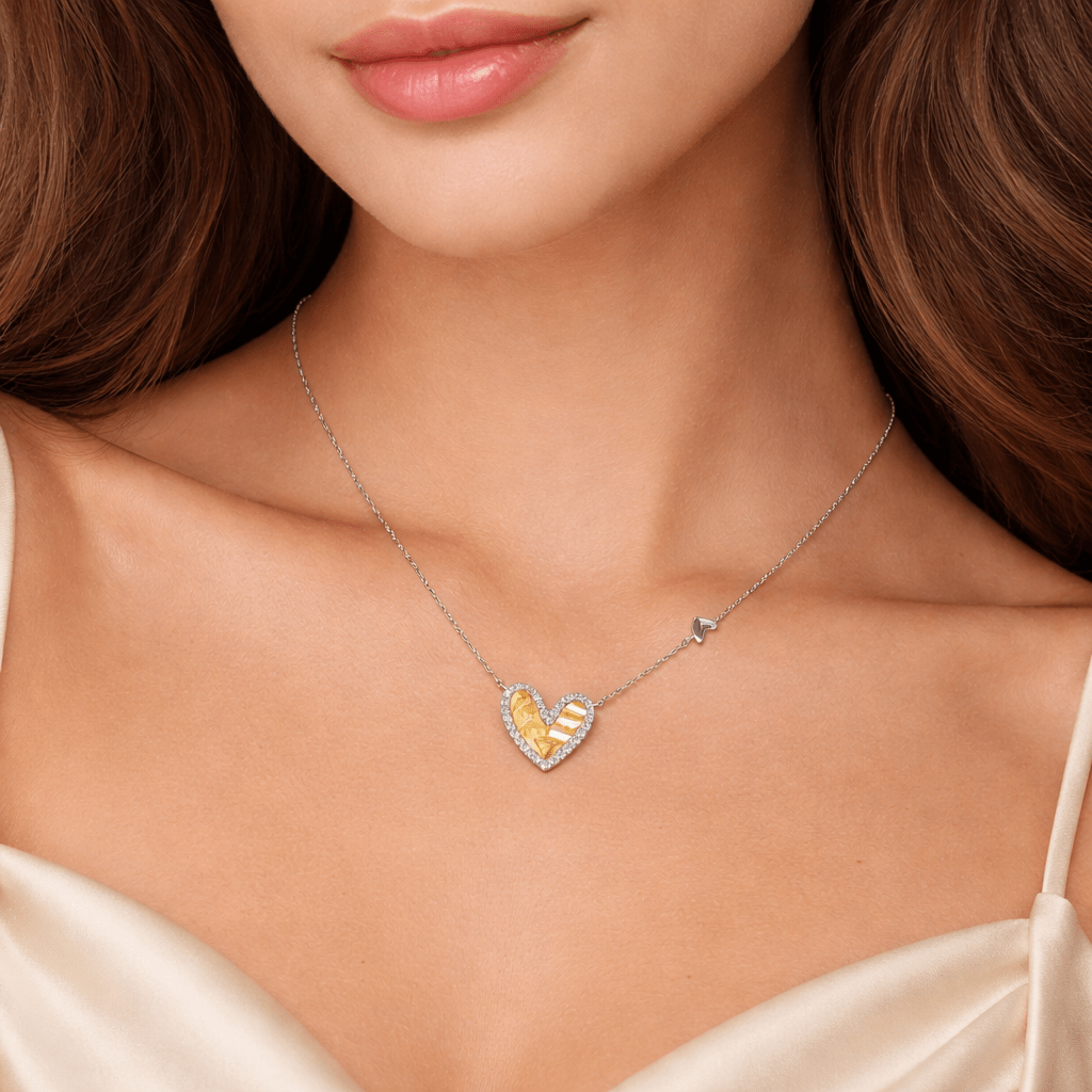 Luminous Two - Tone Pave Heart Necklace - Silvorn India