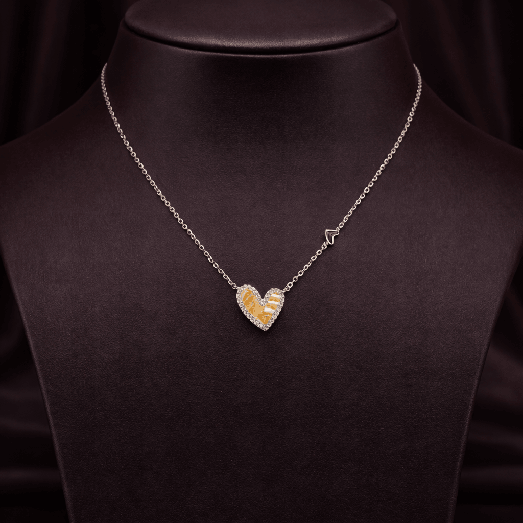 Luminous Two - Tone Pave Heart Necklace - Silvorn India