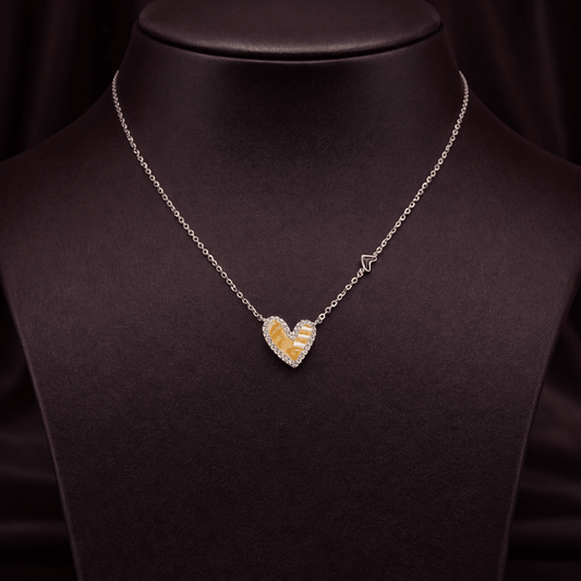 Luminous Two-Tone Pave Heart Necklace - 925 Silver Jewelery