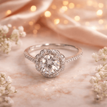Luna Bloom Silver Halo Ring with Brilliant Center Stone - Silvorn India