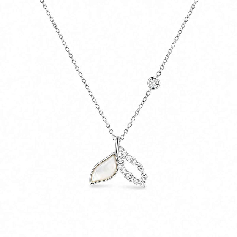 925 silver leaf pendant necklace with round crystal charm