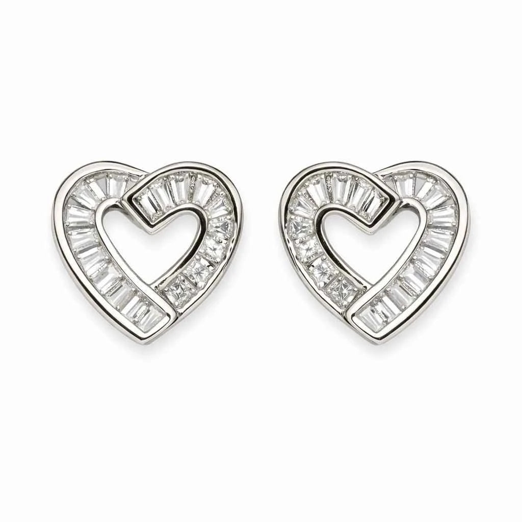 Luxe Interlocked Heart Baguette Crystal Stud Earrings