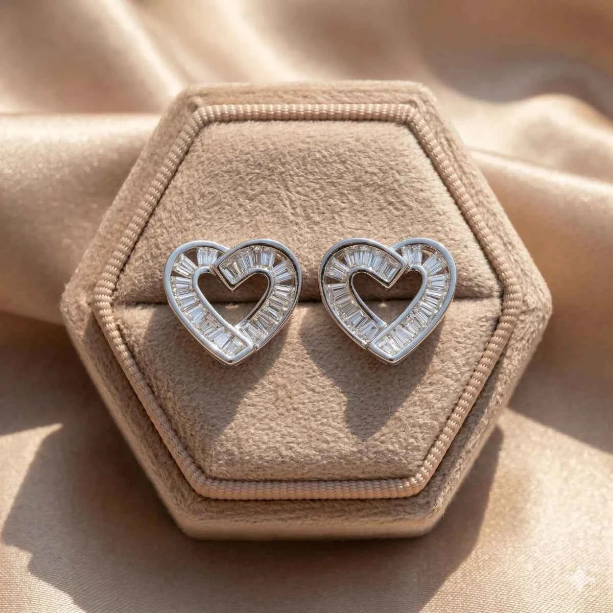Luxe Interlocked Heart Baguette Crystal Stud Earrings