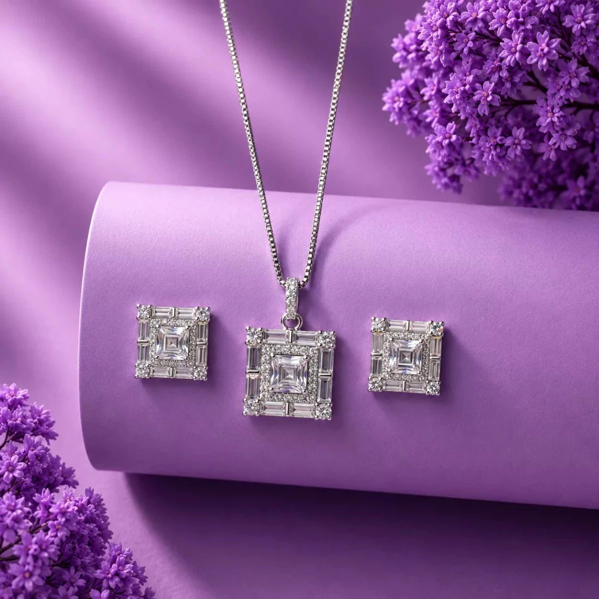 Luxury Asscher - Cut Crystal Pendant Set for Women - Silvorn India