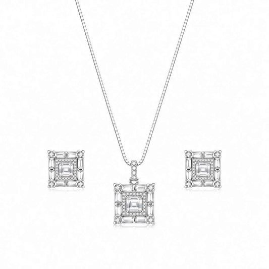Luxury Asscher-Cut Crystal Pendant Set for Women - 925 Silver Jewelery
