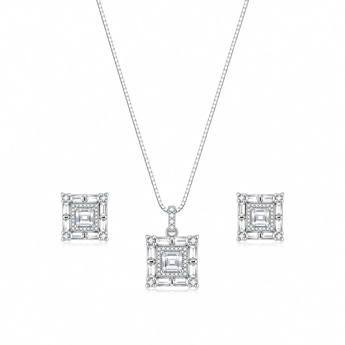 Luxury Asscher - Cut Crystal Pendant Set for Women - Silvorn India