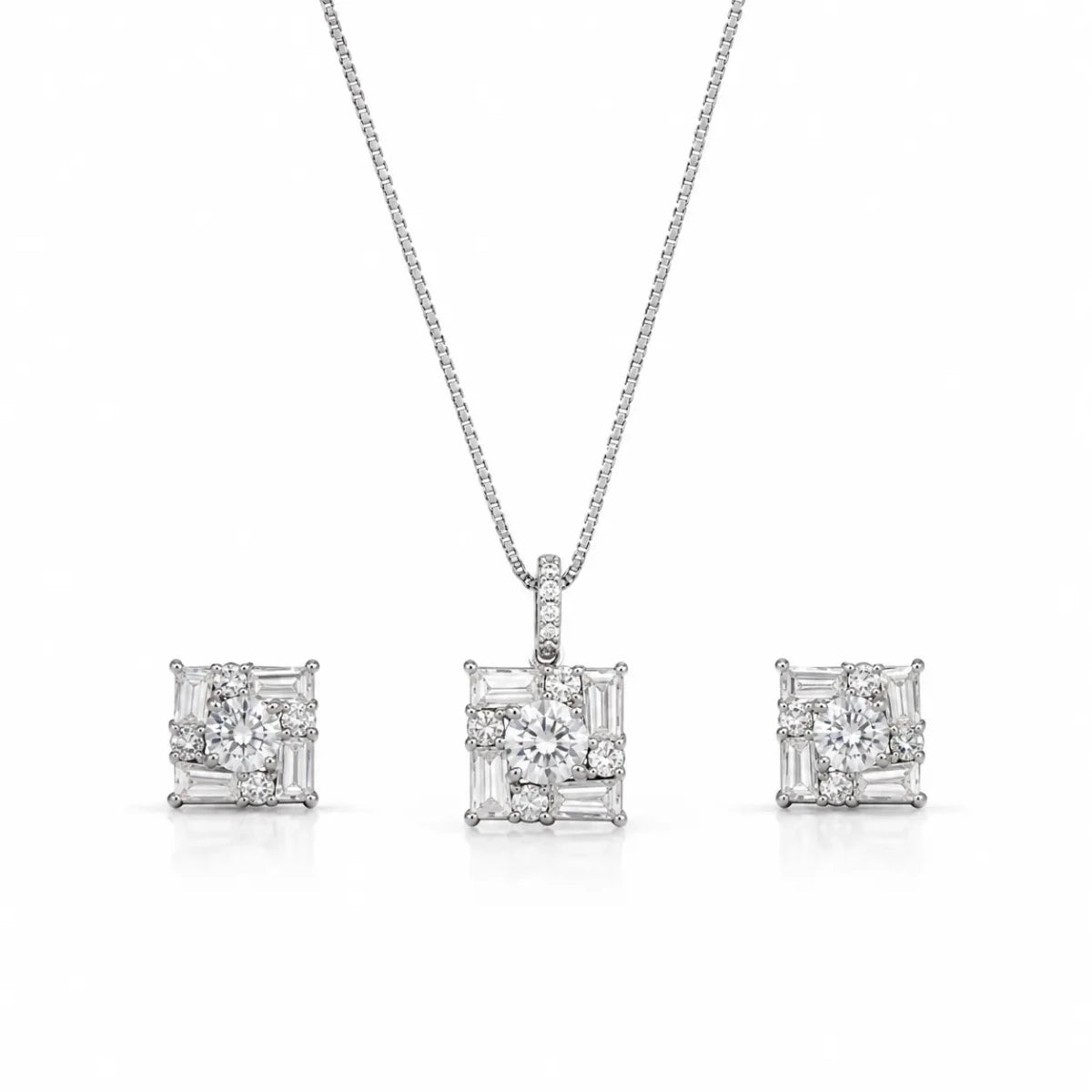 Luxury Princess Cut Crystal Pendant Set for Women | - Silvorn India