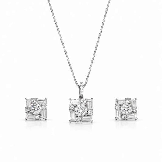 Luxury Princess Cut Crystal    Pendant Set for Women | - 925 Silver Jewelery
