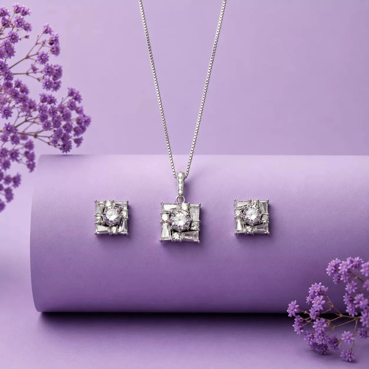 Luxury Princess Cut Crystal Pendant Set for Women | - Silvorn India