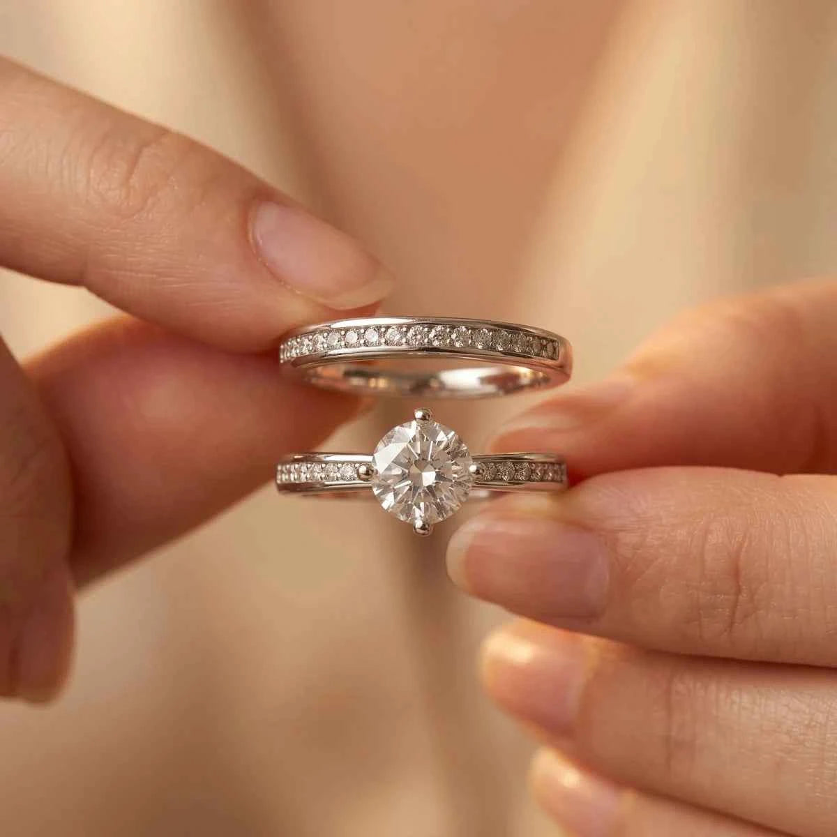 Luxury Silver Engagement Ring with Sparkling Pave Band Design - Silvorn India