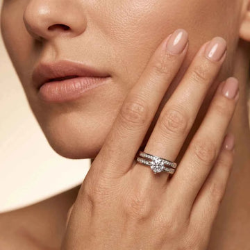Luxury Silver Engagement Ring with Sparkling Pave Band Design