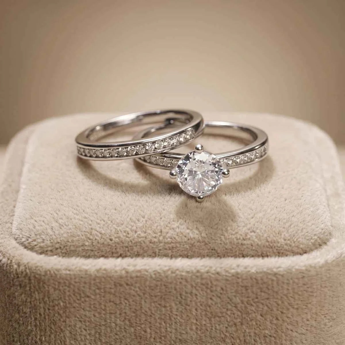 Luxury Silver Engagement Ring with Sparkling Pave Band Design - Silvorn India
