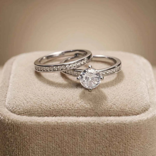 Luxury Silver Engagement Ring with Sparkling Pave Band Design - 925 Silver Jewelery