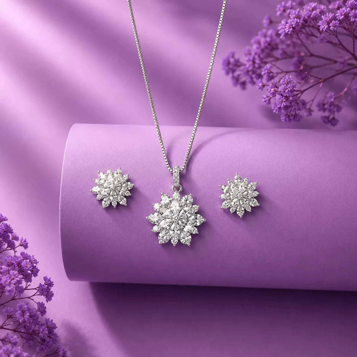 Luxury Snowflake Crystal Pendant Set for Women - Silvorn India