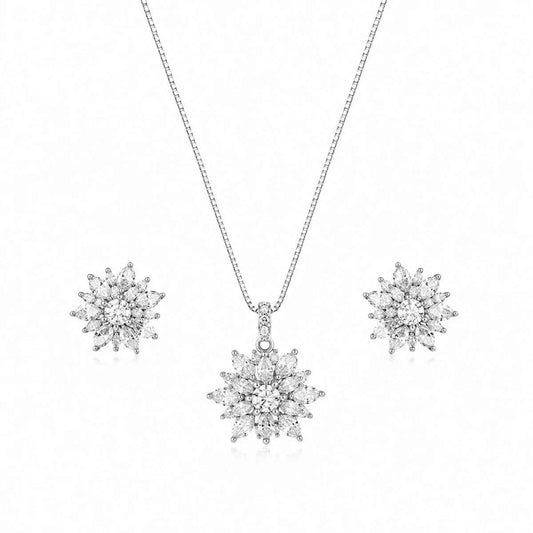 Luxury Snowflake Crystal    Pendant Set for Women - 925 Silver Jewelery