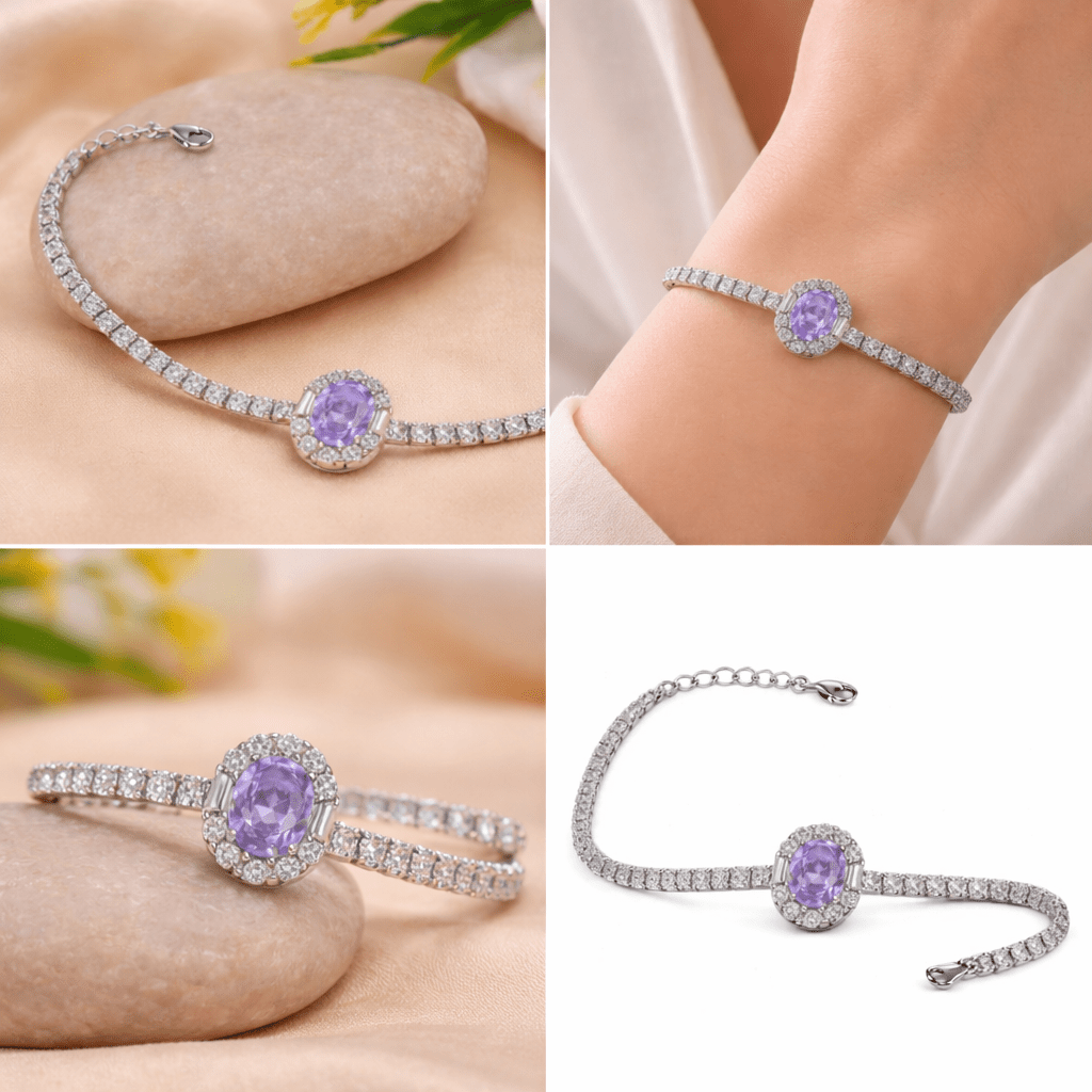 Majestic Lavender Halo Tennis Bracelet - Silvorn India