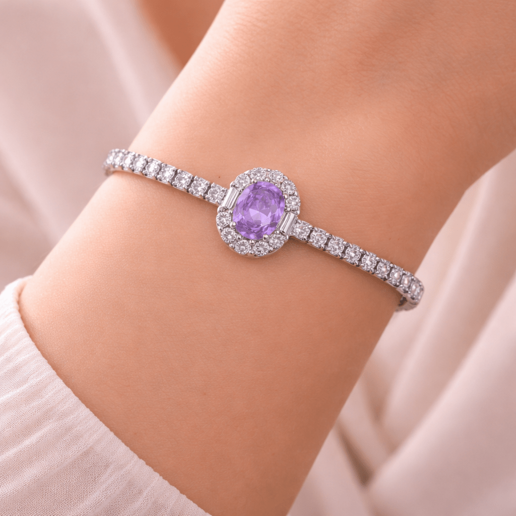 Majestic Lavender Halo Tennis Bracelet - Silvorn India