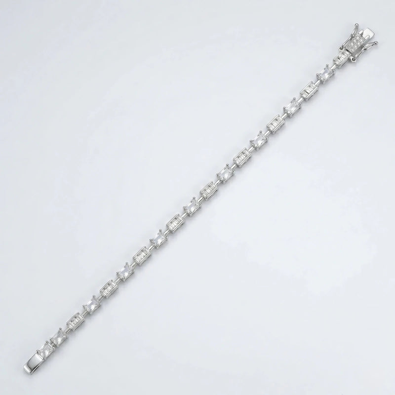 925 silver marquise crystal tennis bracelet with repeating rectangular stones and clasp
