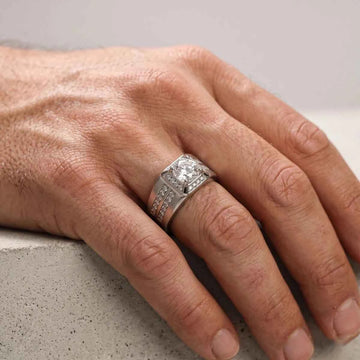 Matte Finish Halo Ring with Round-Cut Stone