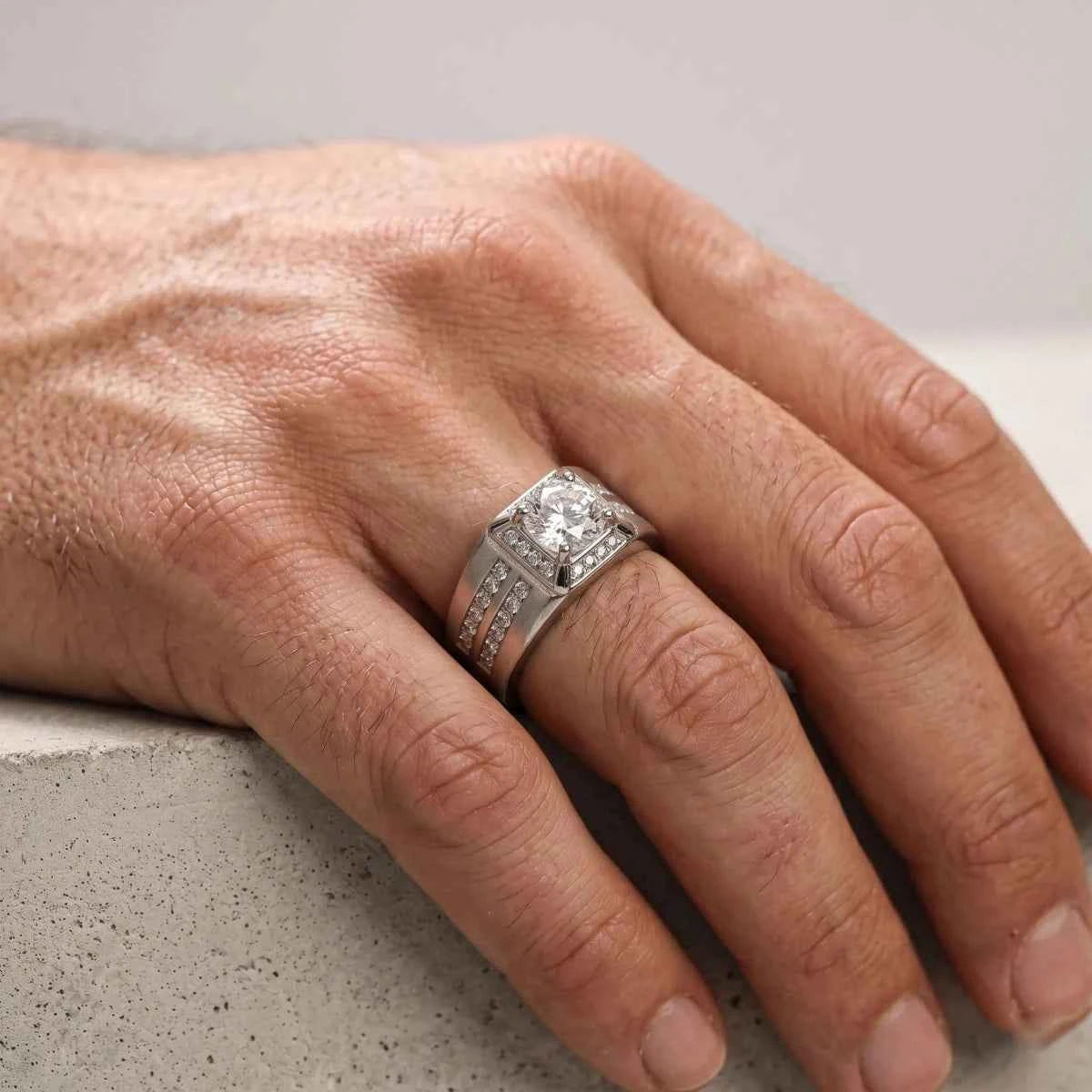 Matte Finish Halo Ring with Round - Cut Stone - Silvorn India