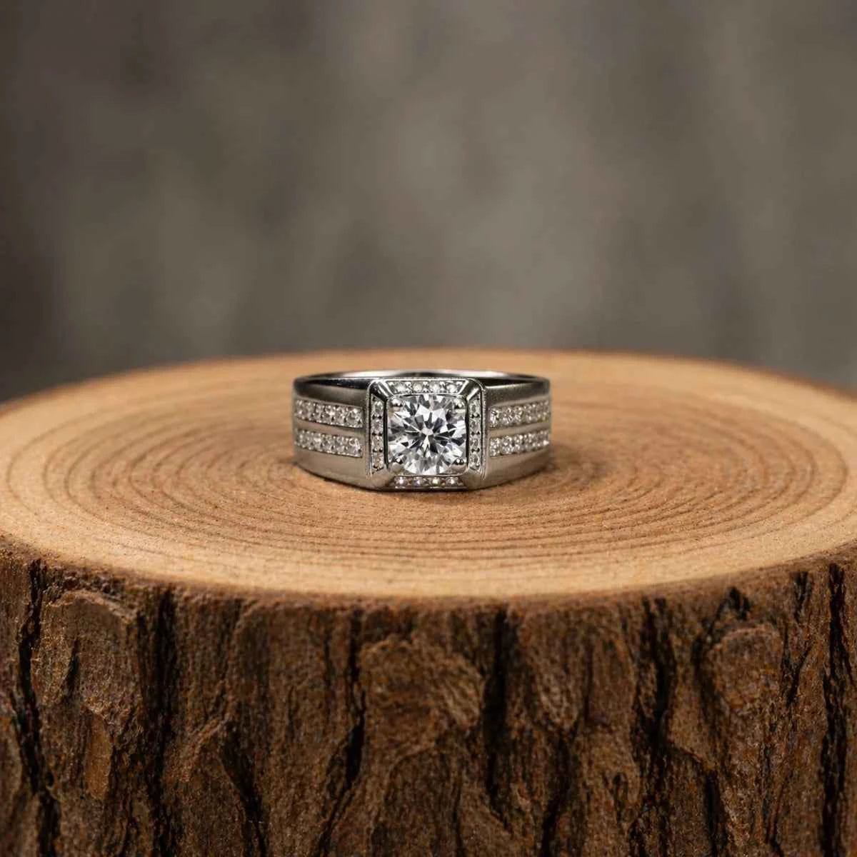 Matte Finish Halo Ring with Round - Cut Stone - Silvorn India