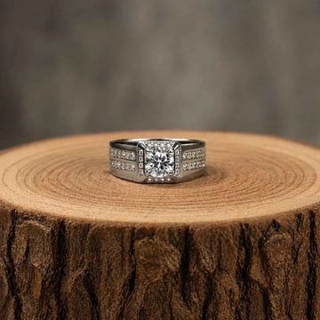 Matte Finish Halo Ring with Round-Cut Stone