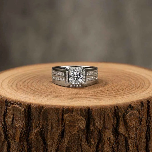 Matte Finish Halo Ring with Round-Cut Stone - 925 Silver Jewelery