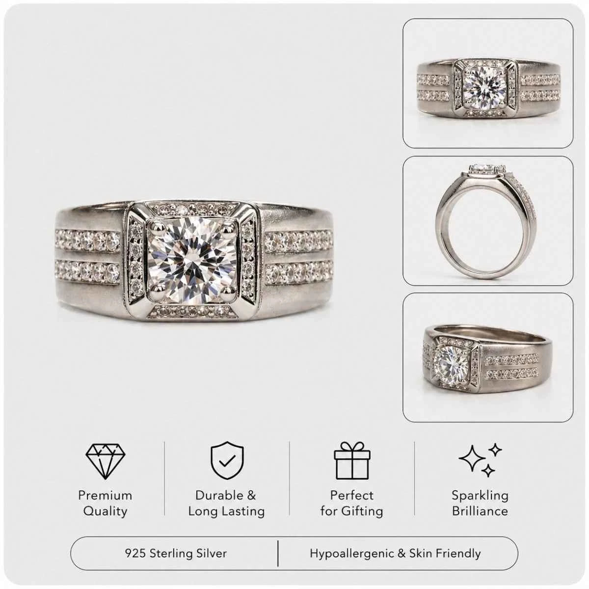 Matte Finish Halo Ring with Round - Cut Stone - Silvorn India