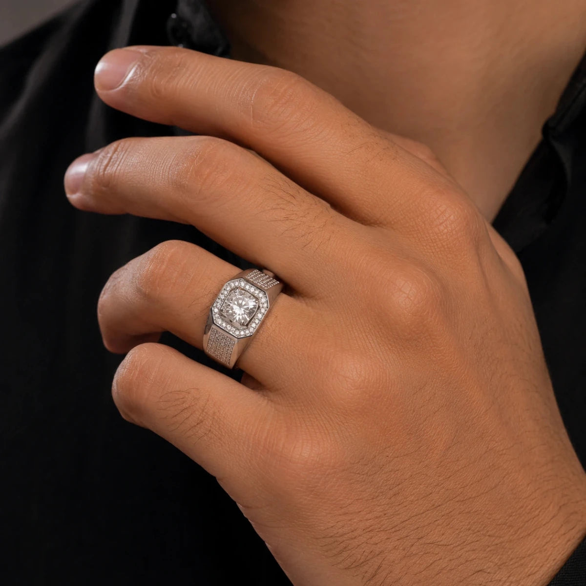 Men’s 925 Sterling Silver Octagon Halo Statement Ring - Silvorn India