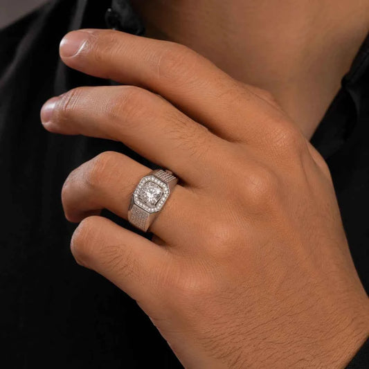 Men’s 925 Sterling Silver Octagon Halo Statement Ring - 925 Silver Jewelery