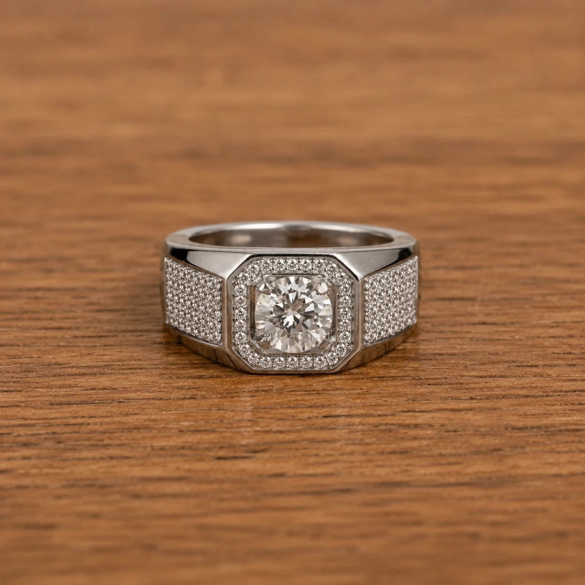 Men’s 925 Sterling Silver Octagon Halo Statement Ring - Silvorn India