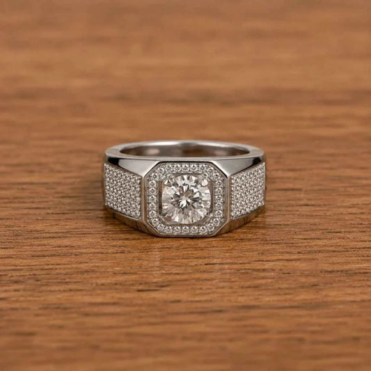 Men’s 925 Sterling Silver Octagon Halo Statement Ring - 925 Silver Jewelery