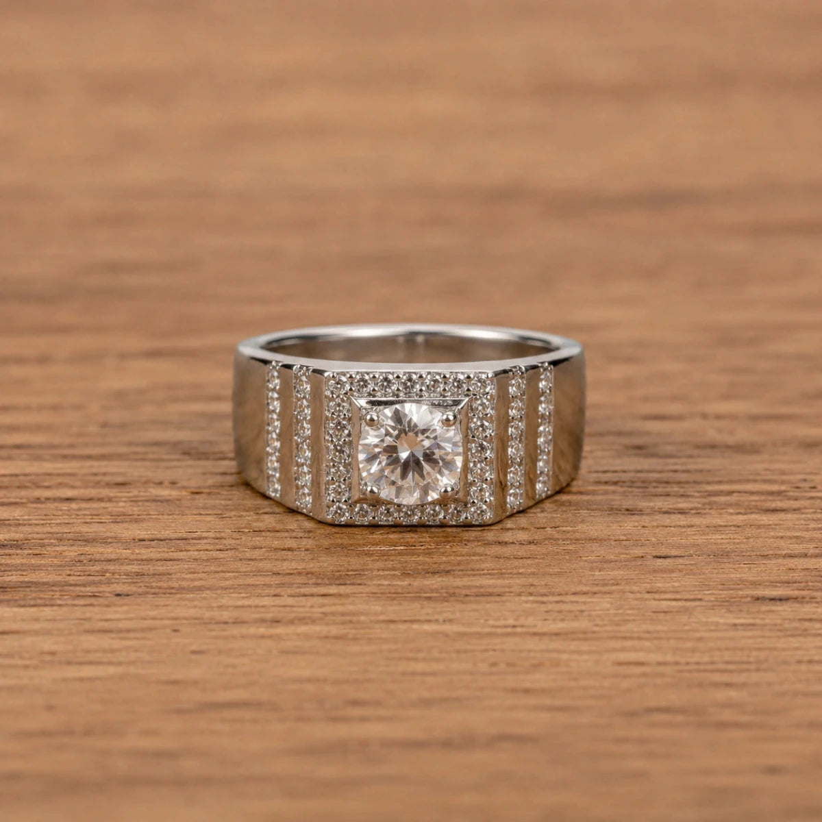 Men’s 925 Sterling Silver Square Halo Statement Ring - Silvorn India