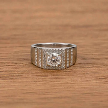 Men’s 925 Sterling Silver Square Halo Statement Ring