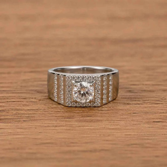 Men’s 925 Sterling Silver Square Halo Statement Ring