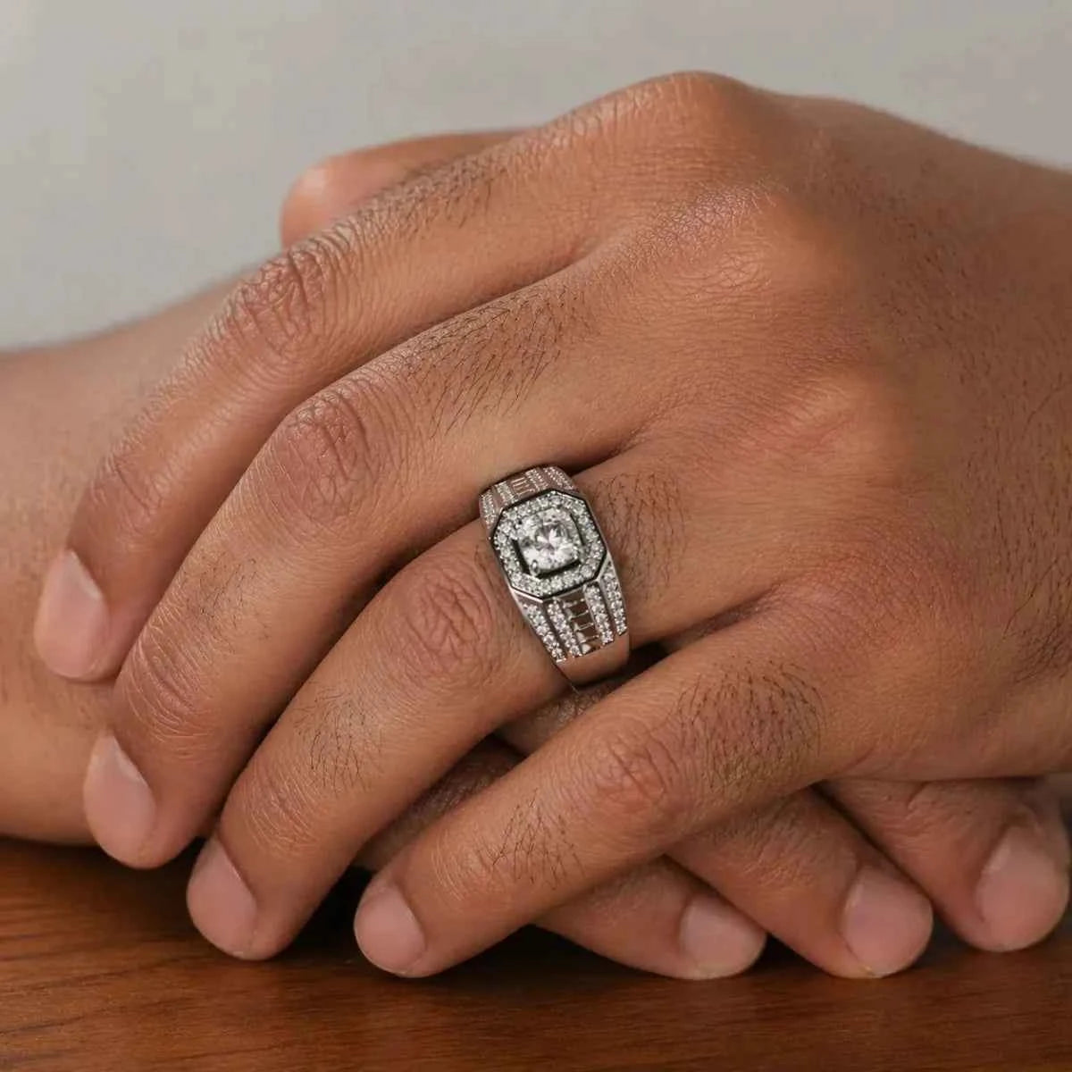 Men’s Luxury Halo Diamond - Style Ring with Pave Accents - Silvorn India