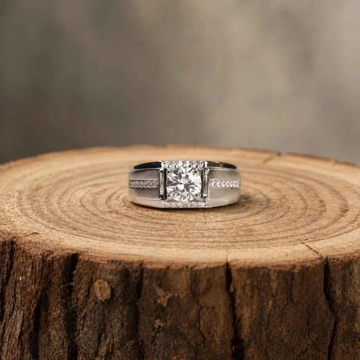 Men’s Premium Silver Square Bezel Ring – Round Cut Stone - Silvorn India