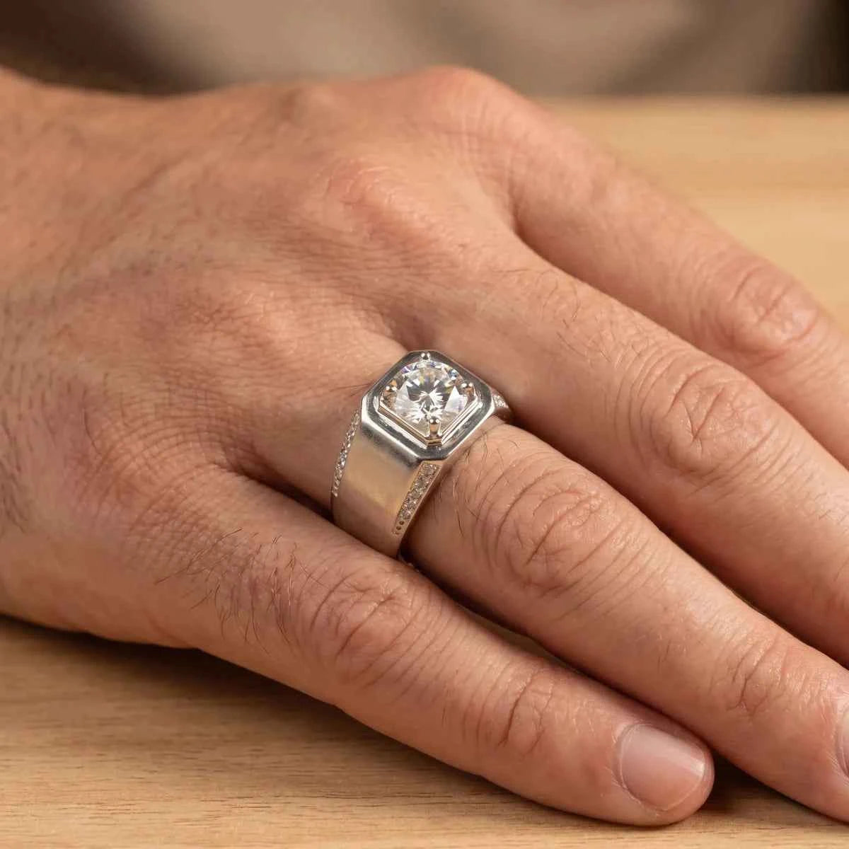 Men’s Royal Sterling Silver Geometric CZ Crown Ring with Wide Band - 925 Silver Jewelery