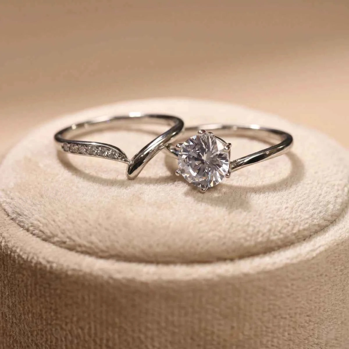 Minimalist Stackable V - Shaped & Solitaire Ring - Silvorn India