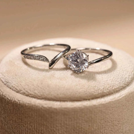 Minimalist Stackable V-Shaped & Solitaire Ring - 925 Silver Jewelery