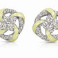 Silver-tone swirl pinwheel stud earrings with mint enamel and round clear center stones