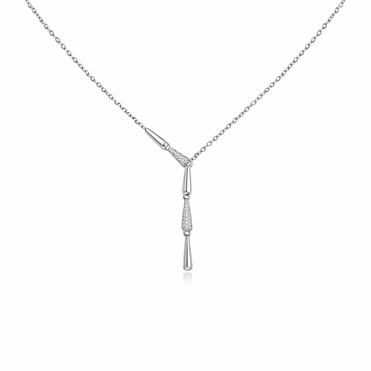 Modern Y-Drop Pendant Necklace with Pave Crystal Accents - 925 Silver Jewelery