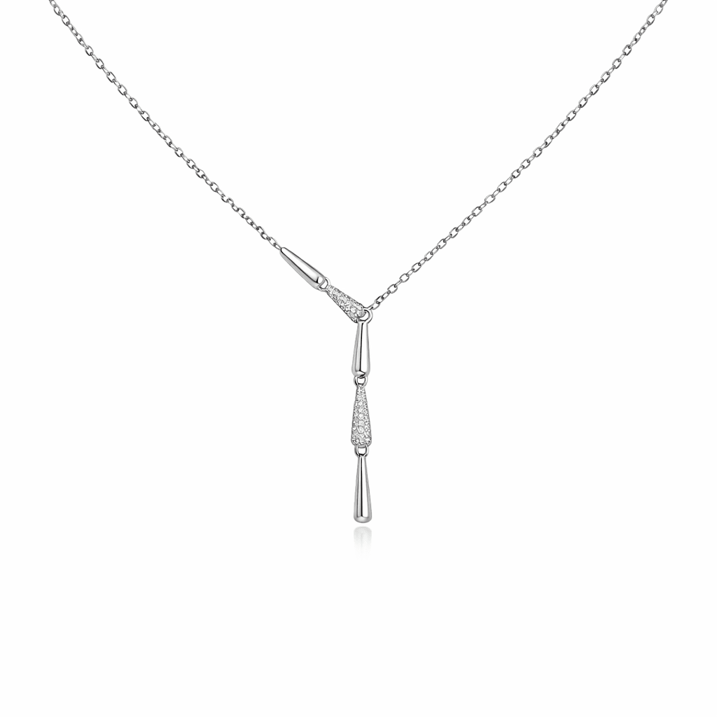 Modern Y - Drop Pendant Necklace with Pave Crystal Accents - Silvorn India