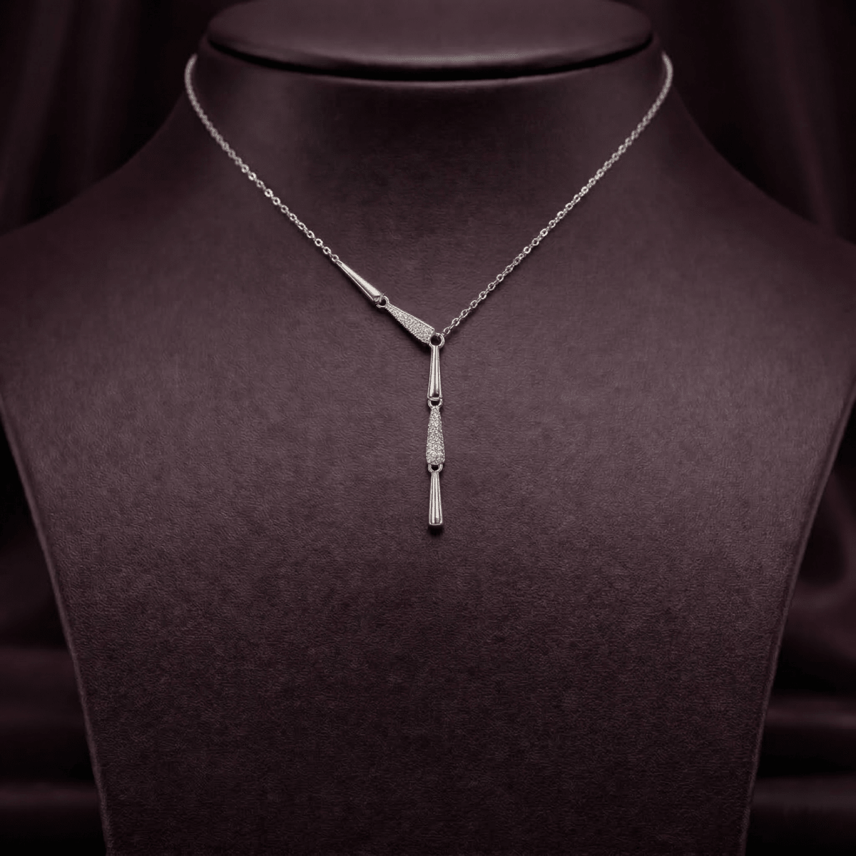 Modern Y - Drop Pendant Necklace with Pave Crystal Accents - Silvorn India