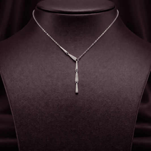 Modern Y-Drop Pendant Necklace with Pave Crystal Accents - 925 Silver Jewelery