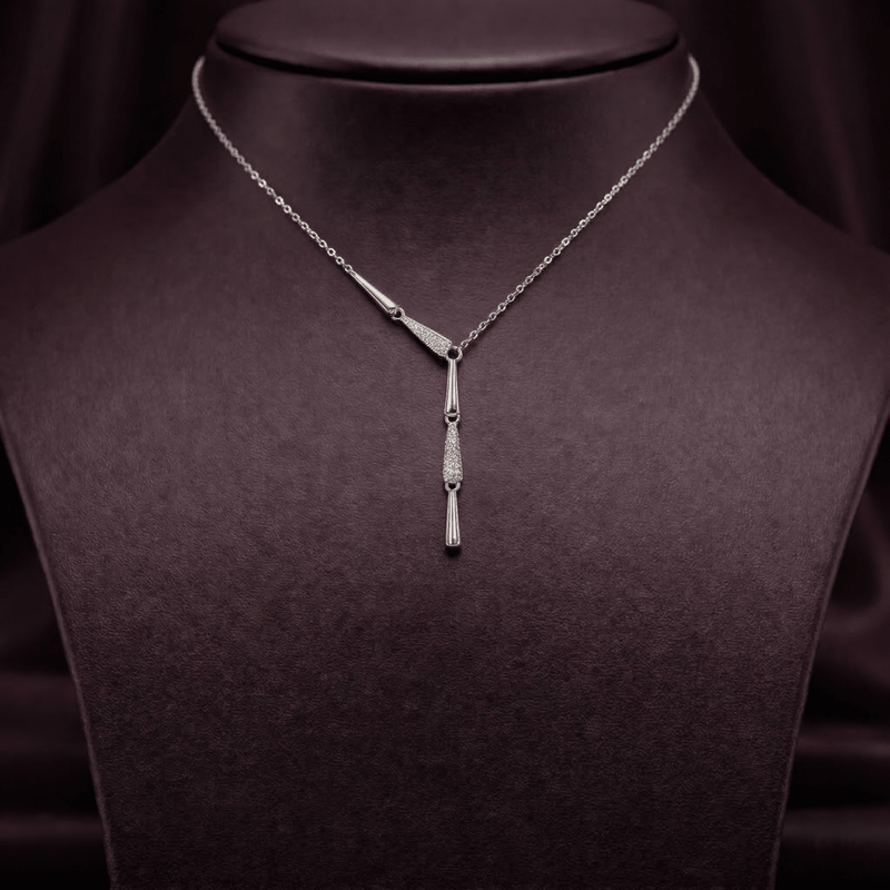 925 silver Y-drop pendant necklace with pave crystal accents, Y-shaped hanging charm