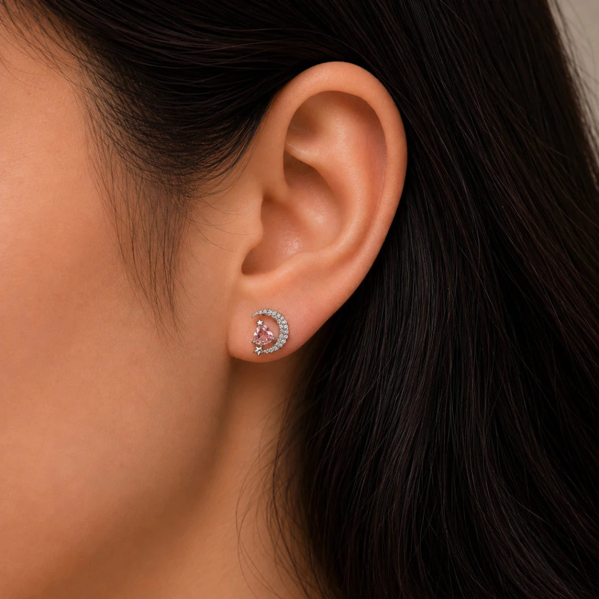 Moonlit Heart Crystal Studs - Silvorn India