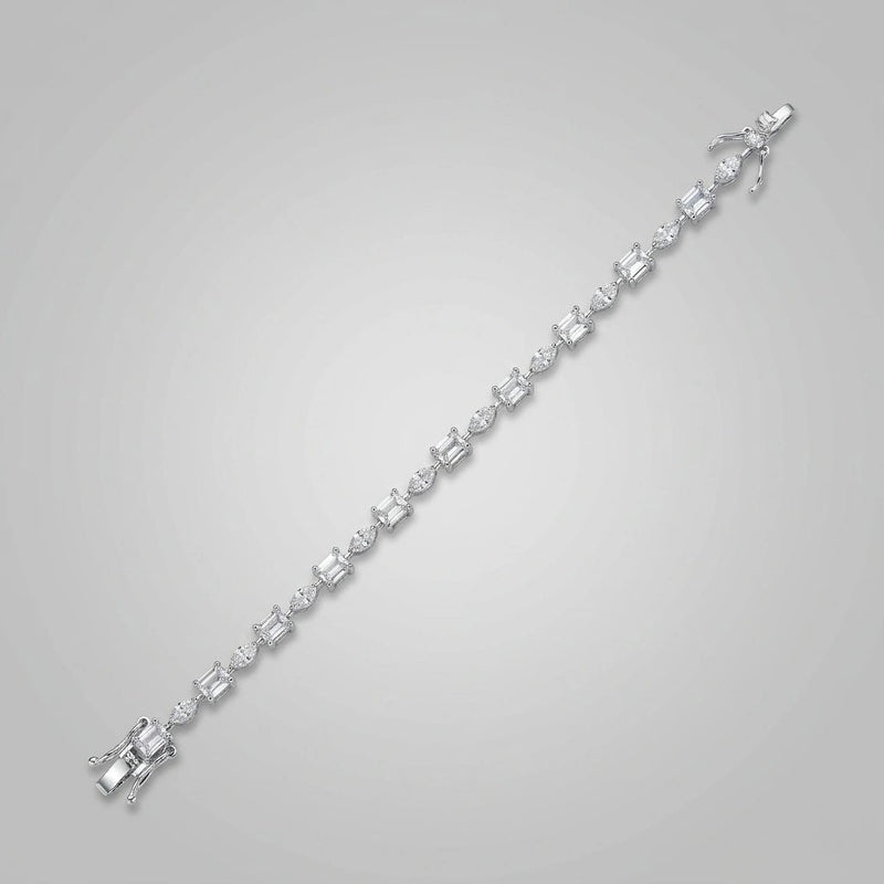 Oval crystal tennis bracelet, 925 silver finish, center line of linked square and oval stones.