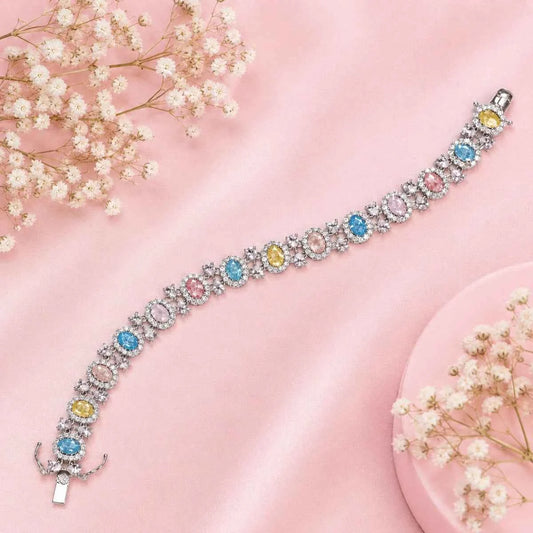 Pastel Bloom Halo Bracelet - 925 Silver Jewelery